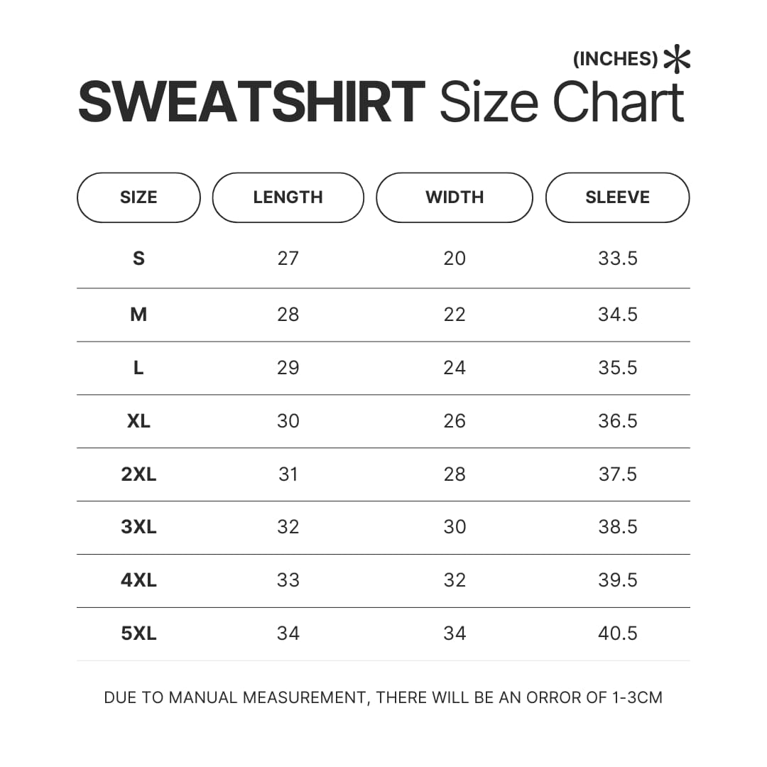 Sweatshirt Size Chart - Chainsaw Man UK Store