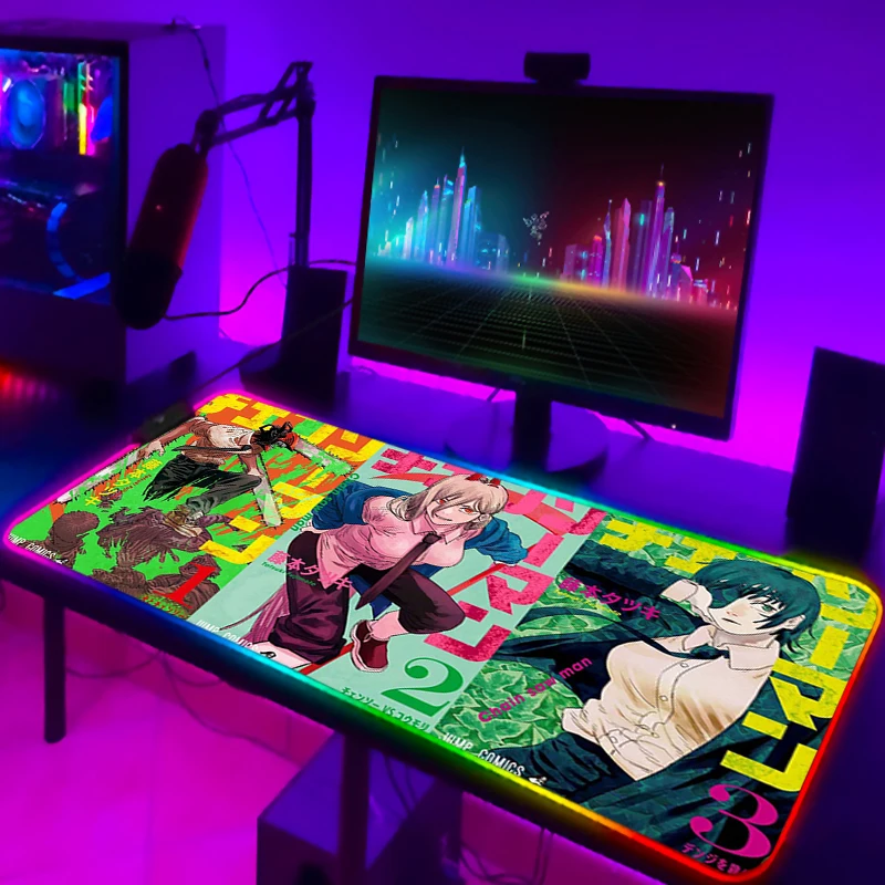 Chainsaw Man Gamer LED Mouse Pad Xxl Keyboard Mat Pc Accessories Deskmat Desk Protector Gaming RGB 7 - Chainsaw Man UK Store