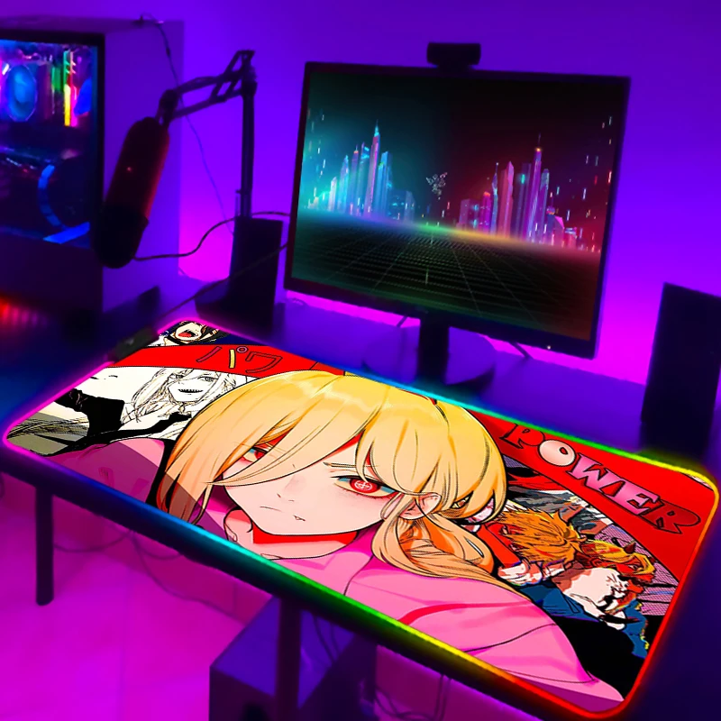 Keyboard Mat Chainsaw Man Xxl Gaming LED Mouse Pad Deskmat Laptop Accessories RGB Mousepad Desk Protector - Chainsaw Man UK Store